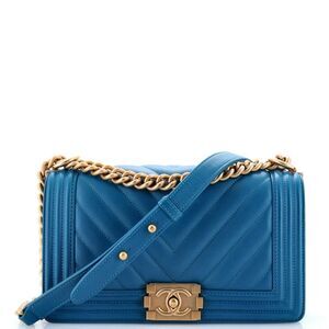 Chanel Boy Flap Bag Chevron Lambskin Old Medium Blue